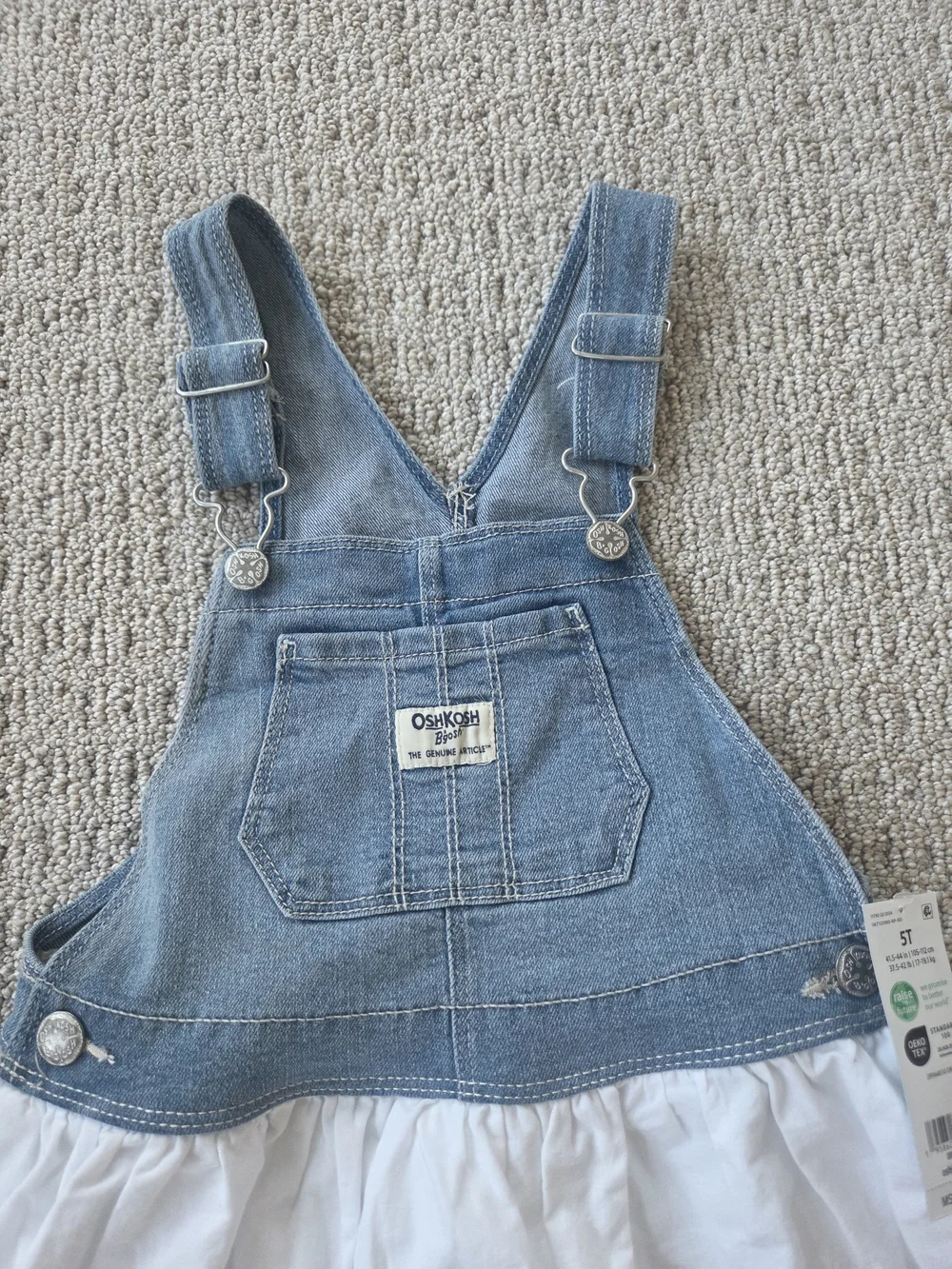 OshKosh B'gosh Blue Denim Overall Dress with White Eyelet Skirt